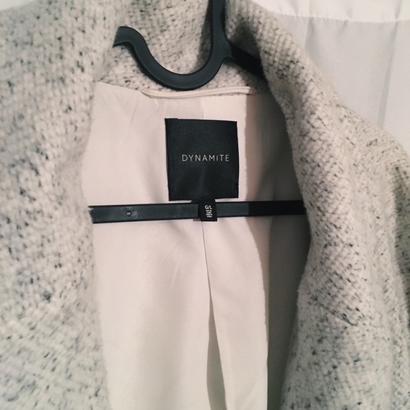 Grey and White Fall Overcoat w/ Belt - Picture 2 of 6